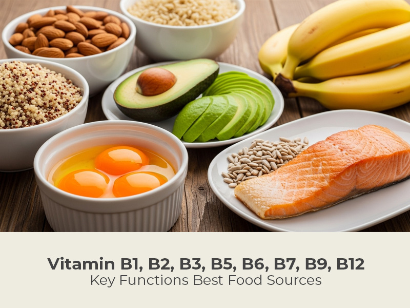 Vitamin-B1,-B2,-B3,-B5,-B6,-B7,-B9,-B12-Key-Functions-Best-Food-Sources